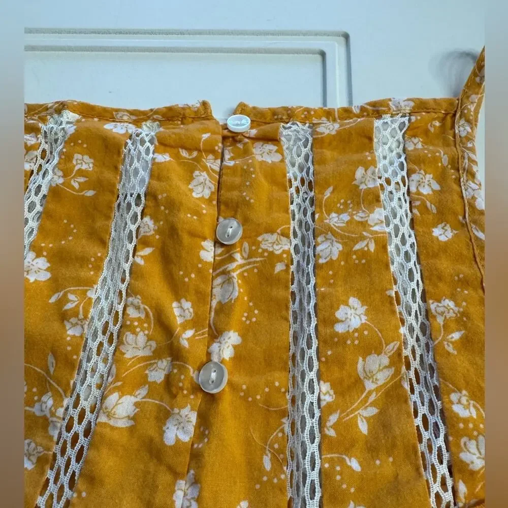 Anthropologie Maeve Martell Yellow Floral Mesh High Neck Tank Top Blouse Size S - Picture 6 of 6